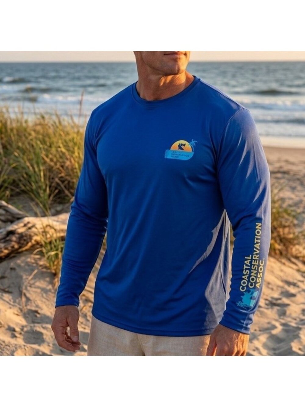 Coastal Conservation Association Men's Long Sleeve Rash Guard Sz XL Blue Swim